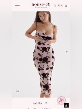House of CB “AZURA” Pink Floral Slip Midi Dress